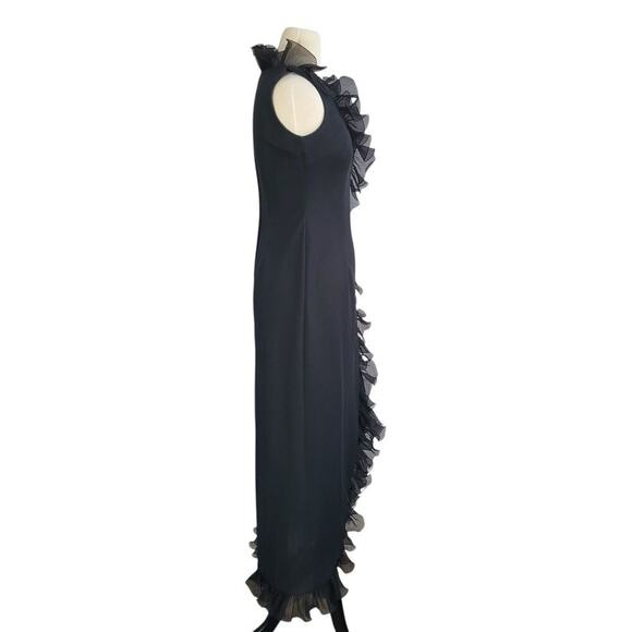 Vintage Black V-neck Ruffled Maxi Formal Dress Size 10 Goth Witch Vamp Sexy Glam - Picture 6 of 15